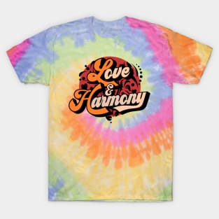 Love and Harmony typopgraphy colors hearts swirls T-Shirt